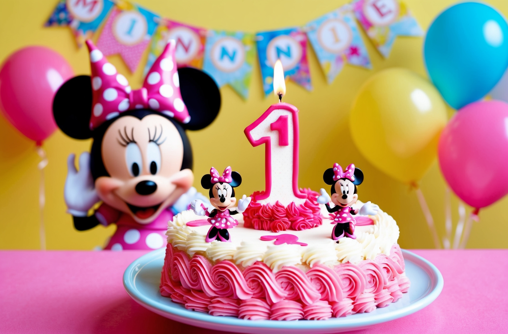 A Birthday Cake With Minnie Mouse Turning One